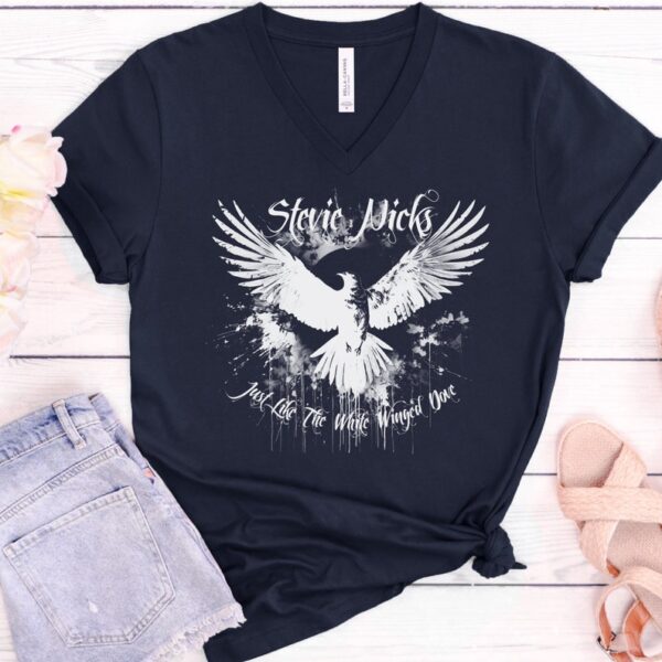 Stevie Nicks White Winged Dove T-Shirt, Vintage Rock Band Tee, Retro Music Lover Gift, Boho Graphic V-Neck Top, 70s Style Shirt - Image 3