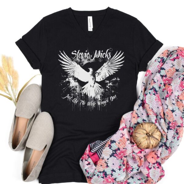 Stevie Nicks White Winged Dove T-Shirt, Vintage Rock Band Tee, Retro Music Lover Gift, Boho Graphic V-Neck Top, 70s Style Shirt - Image 4