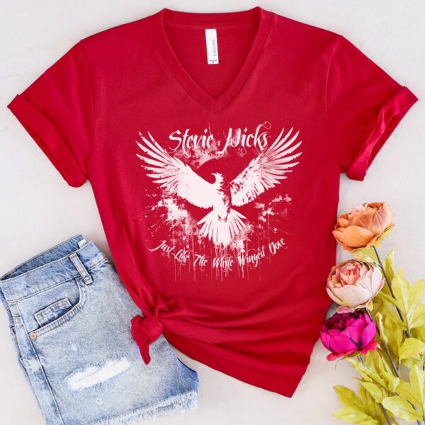 Stevie Nicks White Winged Dove T-Shirt, Vintage Rock Band Tee, Retro Music Lover Gift, Boho Graphic V-Neck Top, 70s Style Shirt - Image 6
