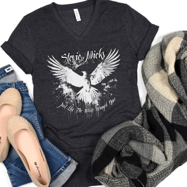 Stevie Nicks White Winged Dove T-Shirt, Vintage Rock Band Tee, Retro Music Lover Gift, Boho Graphic V-Neck Top, 70s Style Shirt - Image 9