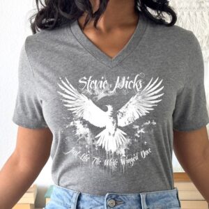 Stevie Nicks White Winged Dove T-Shirt, Vintage Rock Band Tee, Retro Music Lover Gift, Boho Graphic V-Neck Top, 70s Style Shirt